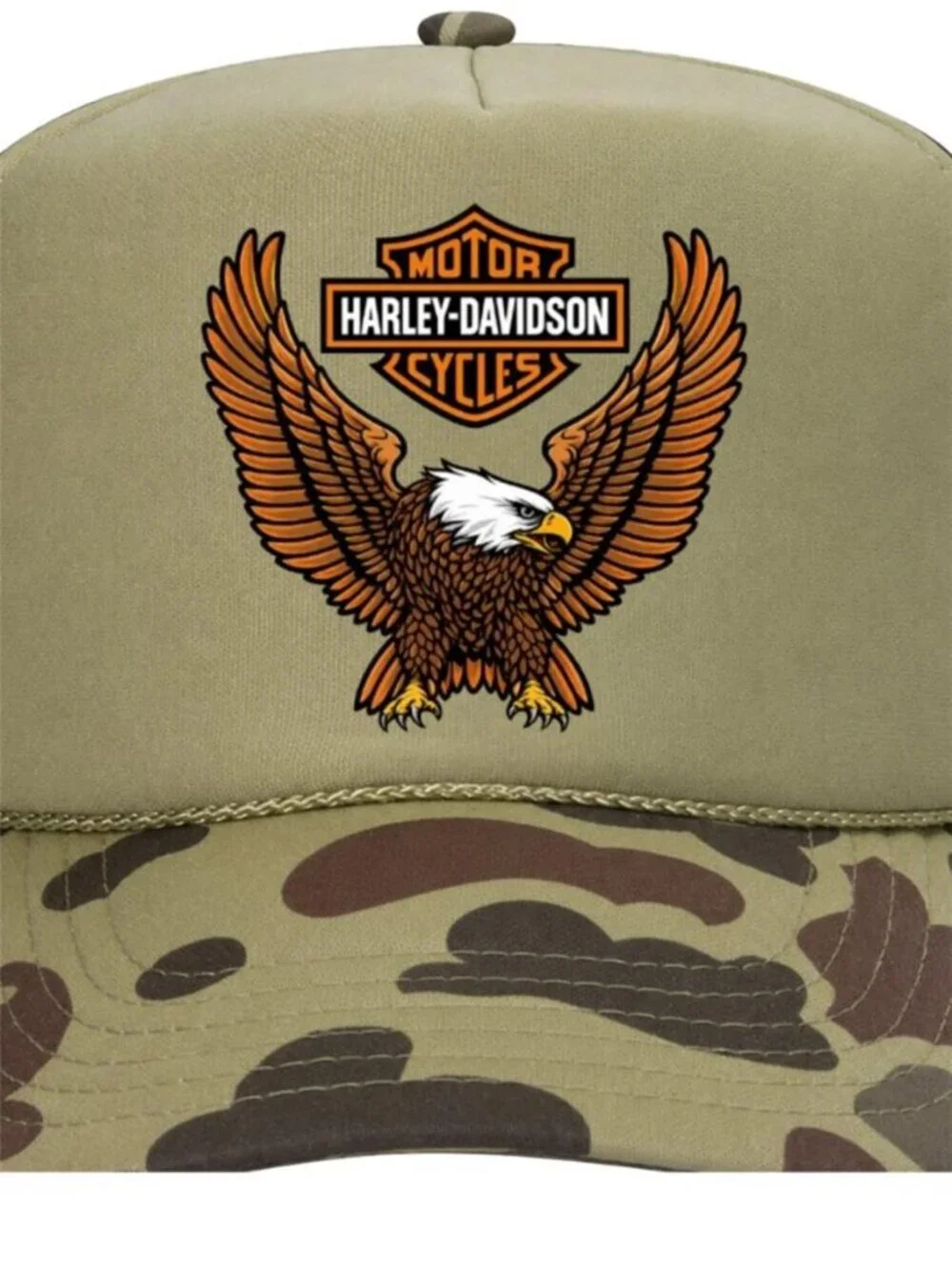 Retro Harley Biker Trucker Hat Vintage Eagle Camo Foam Snapback Motorcycles 80s